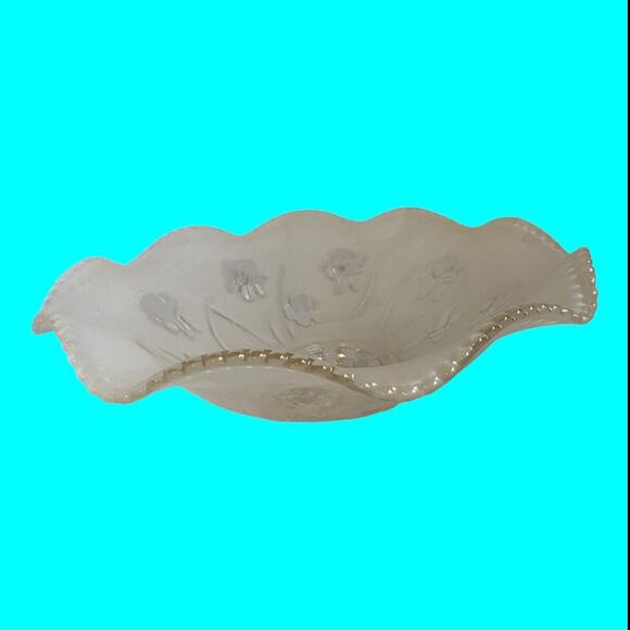 Jeanette Glass Ceiling Light Fixture IRIS HERRINGBONE Frosted Ruffled Shade 12” - Picture 2 of 13